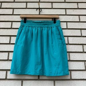 Club Monaco Teal Elastic Waist Mini Skirt Medium Cotton Silk Pockets Resort Chic